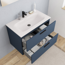 Ceramia Set complet 80 cm : vasque blanc mat + meuble certifié FSC bleu canard (CERAMIA-4DB80-V)