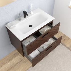 Ceramia Set complet 80 cm : vasque blanc mat + meuble certifié FSC couleur chêne (CERAMIA-4DW80-V)
