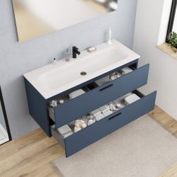 Ceramia Set complet 120 cm : vasque blanc mat + meuble certifié FSC bleu canard (CERAMIA-4DB120-V)