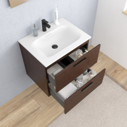 Set complet 60 cm : vasque blanc mat + meuble certifié FSC couleur chêne (CERAMIA-4DW60-V)