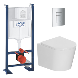 Grohe Pack WC bâti-support autoportant Rapid SL 113 cm + WC sans bride + abattant SoftClose + plaque chrome (PROCETOR1SP)