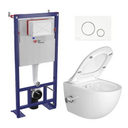 Pack WC bâti-autoportant + WC SAT sans bride fixations invisibles + Abattant softclose + Plaque blanche (SMART-SATrimless-9)