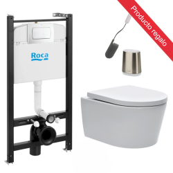 Pack WC Bâti-support Duofix + WC sans bride SAT + Abattant softclose + Plaque blanche + Brosse de toilette grise
