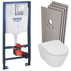 Geberit Pack WC Geberit Duofix + Cuvette WC suspendu Geberit Rimfree + Plaque de commande Sigma20 Blanc chromé