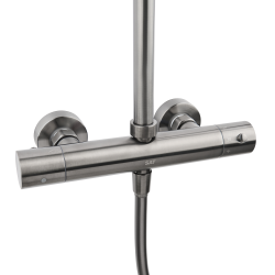 Aurum colonne de douche avec mitigeur thermostatique + douche de tête + douchette à main 2 jets, métal brossé (SATSSTKAURBGM)