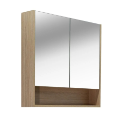 Armoire de toilette assemblée 80x75 cm, stratifié, 4 étagères, miroir, couleur chêne (LUCCA80CABD)