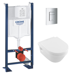 Grohe RAPID SL Project bâti support autoportant, cuvette Villeroy & Boch Architectura sans bride + abattant frein de chute, blanc