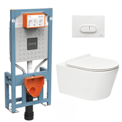 Pack bâti Duofix 112cm + Plaque blanche Delta20 + Cuvette suspendue sans bride et fixations invisibles (SATrimlessGeb3)