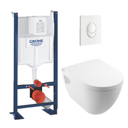 Grohe Pack WC Rapid SL autoportant + cuvette SM26 sans bride + plaque Skate Air blanche (ProjectSM26-3)