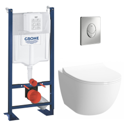 Grohe Pack WC Bâti autoportant + Cuvette Vitra Sento compacte sans bride + Plaque chrome (ProjectSentoRimlessCompact-2)