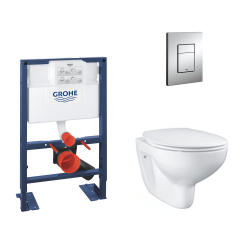 Grohe Pack WC bâti-autoportant + Cuvette Bau sans bride + Abattant softclose + Plaque chrome (RapidSL82-Bau-1)