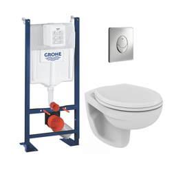 Pack WC Bâti autoportant avec Cuvette Porcher Eurovit rimless + Abattant softclose + Plaque chromée (ProjectPorcher-2)