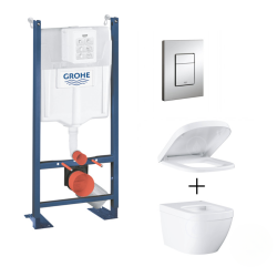 Grohe Pack WC Euro Ceramic Cuvette Compact Triple Vortex + Rapid SL autoportant NF + plaque chrome (ProjectEuroCompact-1)