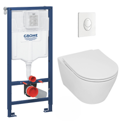 Geberit Pack WC Geberit Duofix + Cuvette WC suspendu Geberit Rimfree + Plaque de commande Sigma20 Blanc chromé