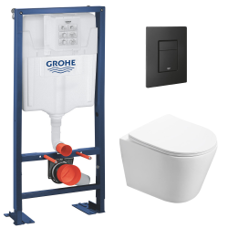 Grohe Pack WC Bâti autoportant + WC Swiss Aqua Technologies Infinitio sans bride + Plaque noir mat (Autoportant-Infinitio-KF0)