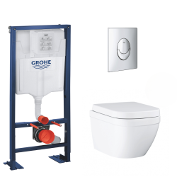 Grohe Rapid SL Bâti Support autoportant, cuvette Euro Ceramic Triple Vortex avec abattant frein de chute (AutoportantEUROCERAM2)