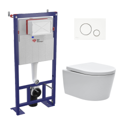 Pack WC bâti-autoportant + WC SAT sans bride fixations invisibles + Abattant softclose + Plaque blanche (SMART-SATrimless-9)