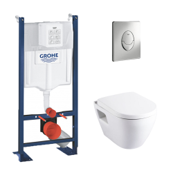 Grohe Pack WC Bâti autoportant + Cuvette Serel SM26 sans bride + Plaque Grohe Skate Air chrome (ProjectSM26-2)