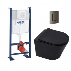 Pack WC bâti-autorportant Rapid SL + WC infinitio noir mat sans bride + Abattant softclose + Plaque (ProjectBlackInfinitio-AL0)