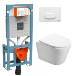 Pack bâti Duofix 112cm + Plaque blanche Delta20 + Cuvette suspendue sans bride et fixations invisibles (SATrimlessGeb3)