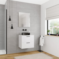 Set complet 60 cm : plan vasque blanc mat + meuble assemblé, blanc cassé (CERAMIA-4OW60-S)