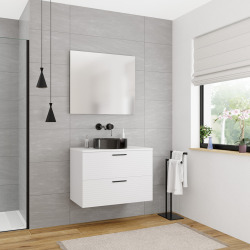 Set 80 cm : plan vasque blanc mat + meuble assemblé, blanc cassé (CERAMIA-4OW80-S)