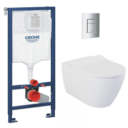 Grohe Pack WC Bâti support Rapid SL + WC sans bride Bello + Abattant softclose + Plaque chrome mat (RapidSL-Bello-5)
