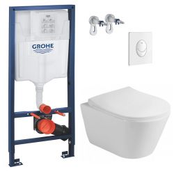 Grohe Pack WC Bâti-support Rapid SL + WC sans bride Lucco Avva + Abattant softclose + Plaque blanche (RapidSL-Avva-3)