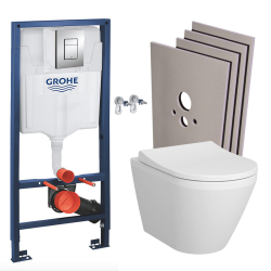 Geberit Pack WC Geberit Duofix + Cuvette WC suspendu Geberit Rimfree + Plaque de commande Sigma20 Blanc chromé