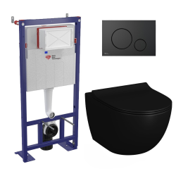Pack WC bâti-autoportant + WC SAT sans bride fixations invisibles + Abattant softclose + Plaque blanche (SMART-SATrimless-9)