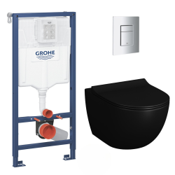 Pack WC Bâti-support Rapid SL + Cuvette SAT Infinitio noire mat + Abattant frein de chute + Plaque Chrome