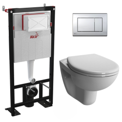 Pack WC Bâti autoportant + WC suspendu VITRA S50 + Abattant avec frein de chute + Plaque blanche (AlcaS50-M271)