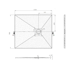 Alek Receveur de douche rectangulaire 100x90 cm avec siphon, en marbre coulé, Gris (SATALEK10090S)