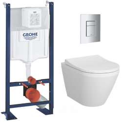 Grohe Pack WC Bâti Autoportant Rapid SL + WC sans bride Integra + Abattant softclose + Plaque chrome mat (ProjectIntegraRimless-5)
