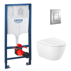 Grohe Pack WC Bâti-support Rapid SL + Cuvette suspendue Roca + Abattant softclose+ Plaque Chrome (RapidSL-Ona-1)