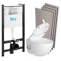 Pack Bâti-support Roca Active + WC sans bride et fixations invisibles + plaque chrome mat (RocaActiveSATrimless-2)