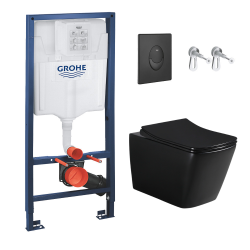 Pack WC Bâti-support Rapid SL + WC Infinitio sans bride noir mat + Abattant softclose + Plaque noire (RSL-BlackInfinitio-KF0)