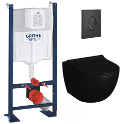 Grohe Pack WC Bâti autoportant Rapid SL + WC sans bride Infinitio 2.0 Noir mat + Abattant softclose + Plaque Noir mat