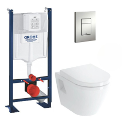 Pack WC Bâti Autoportant Rapid SL + WC suspendu Integra + Abattant softclose + Plaque chrome mat (ProjectIntegra-5)