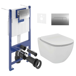Pack WC bâti Villeroy & Boch + WC sans bride + abattant Softclose Ideal standard + Set d'isolation + plaque (VICONTESI2CHSET)
