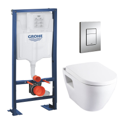 Grohe Rapid SL + Cuvette serel Solido compact/abattant frein de chute + Plaque de commande + Set isolation phonique (AutoportantSM10)