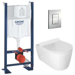 / Idevit Pack WC Rapid SL autoportant + WC sans bride Alfa avec fixations invisibles + Abattant softclose + Plaque chrome mat