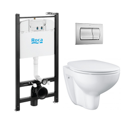 Pack Bâti-support ROCA ACTIVE + WC Grohe Bau Ceramic sans bride + abattant softclose + plaque chrome mat (RocaActiveBau-2)