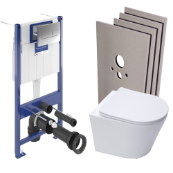 Pack WC bâti Villeroy & Boch + WC sans bride abatant Softclose Swiss Aqua Technologies + habillage + plaque (VCNINFI2SBCHDE)