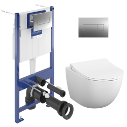 Pack WC bâti-support Villeroy & Boch + WC sans bride abattant Softclose Vitra + plaque chrome (VCNSENTO2CHDE)