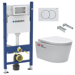 Geberit Pack Bati-support Geberit 112cm + Cuvette Swiss Aqua Technologies sans bride + Plaque blanche (SATrimlessGeb3)