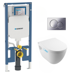 Geberit Pack WC Bati-support Geberit extra-plat UP720 + WC sans bride Serel SM26 + Abattant softclose + Plaque chrome