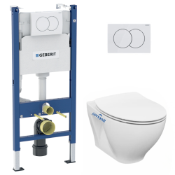 Pack WC Bâti-support Duofix + WC Cersanit S-line Pro + Abattant + Plaque blanche (S-LineProGeb3)