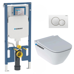 Pack WC Bâti-support Duofix + WC sans bride Smyle + Abattant softclose + Plaque blanche (SmyleGeb1)