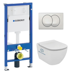 Geberit Pack WC Geberit duofix UP100 + Cuvette Ideal Standard Tesi Aquablade + Plaque de commande Delta20 Blanche